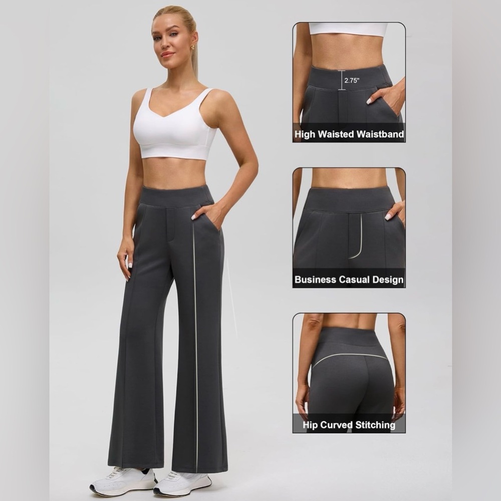 NWT BMJLWomen’s Charcoal Gray High Waisted Wide Leg Yoga Pants Size XL - Picture 3 of 3
